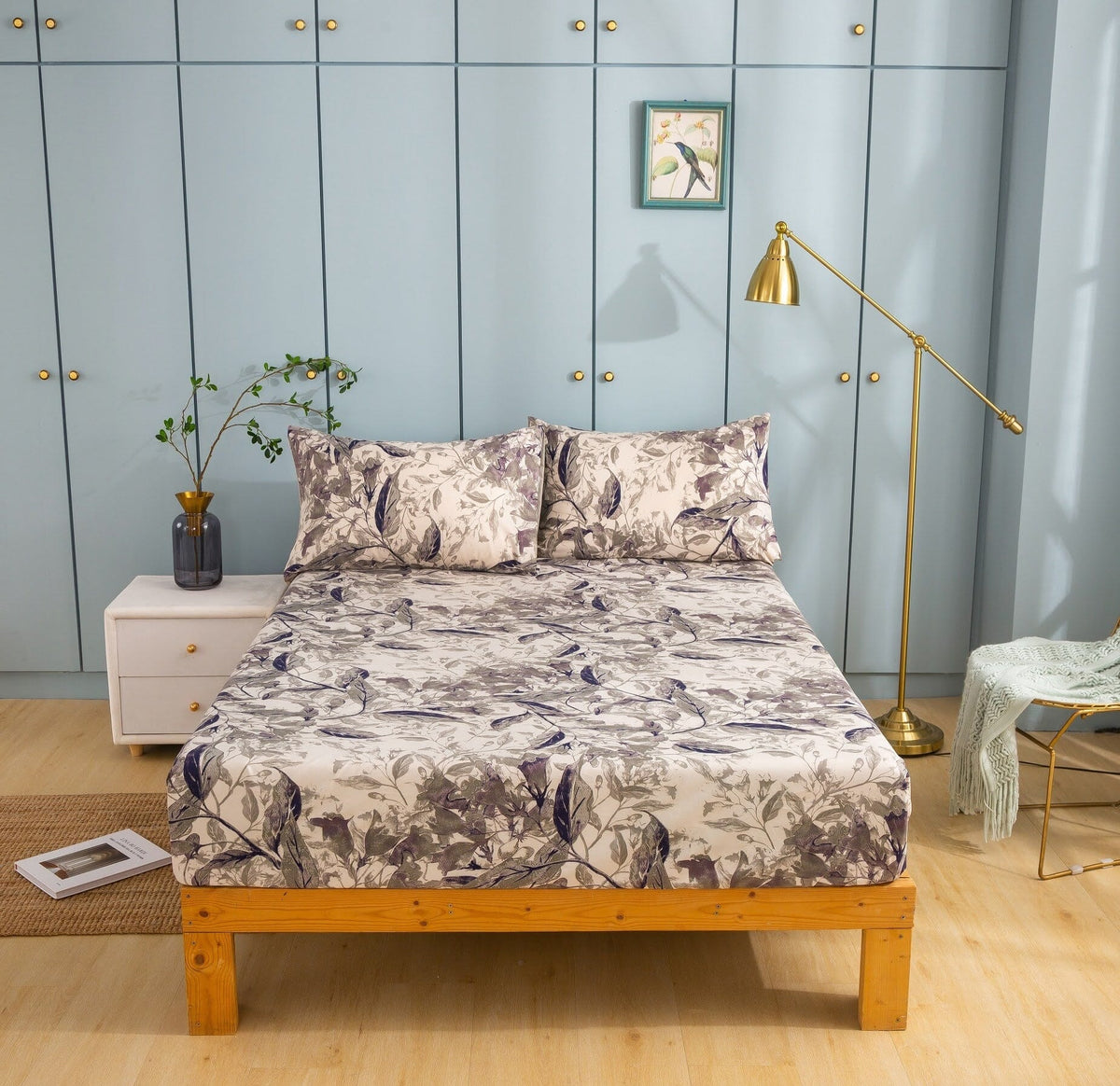 Abstract Wispy Leaf Taupe Grey Microfiber Fitted or Flat Sheet – view 2