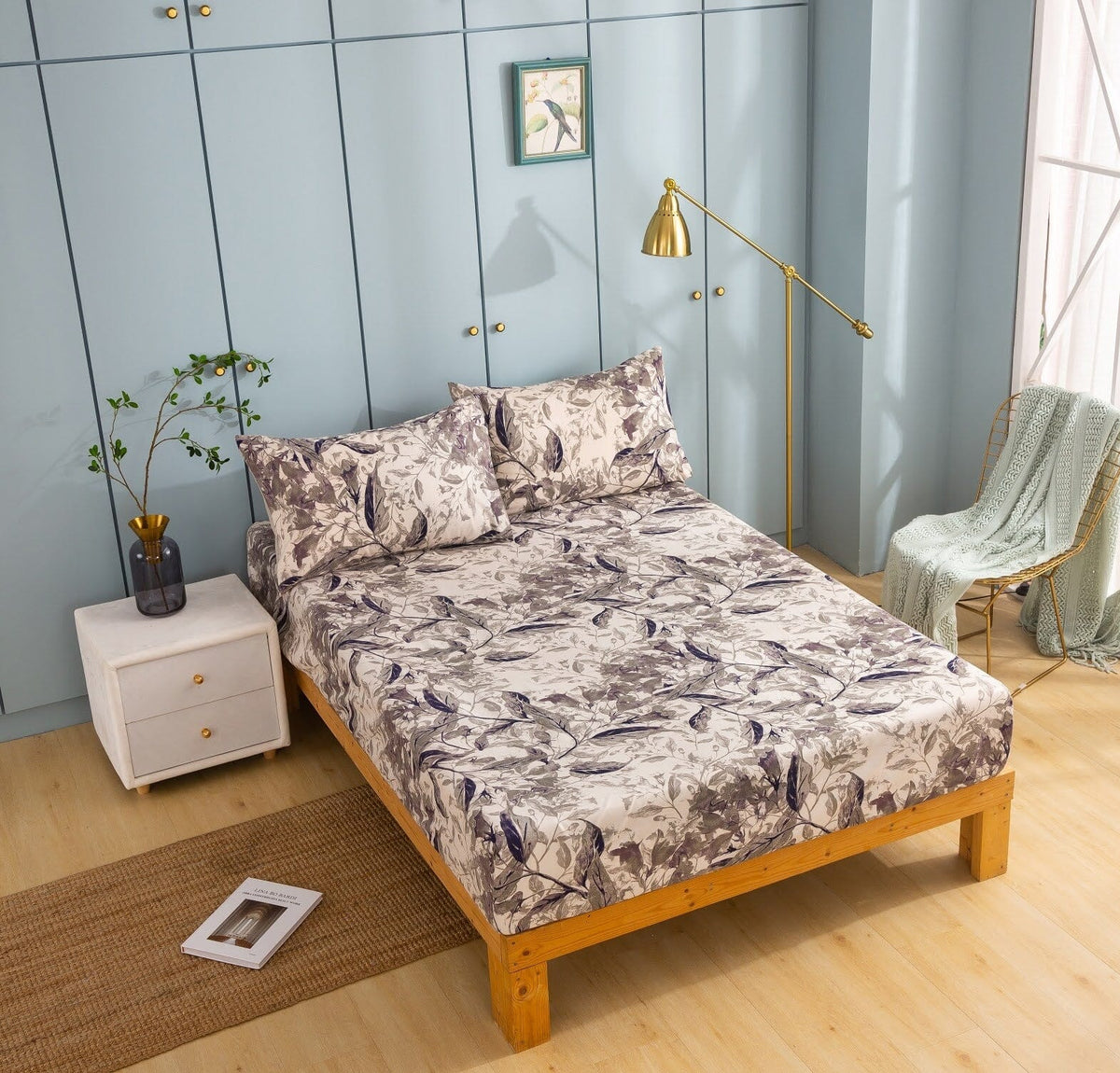 Abstract Wispy Leaf Taupe Grey Microfiber Fitted or Flat Sheet – view 4