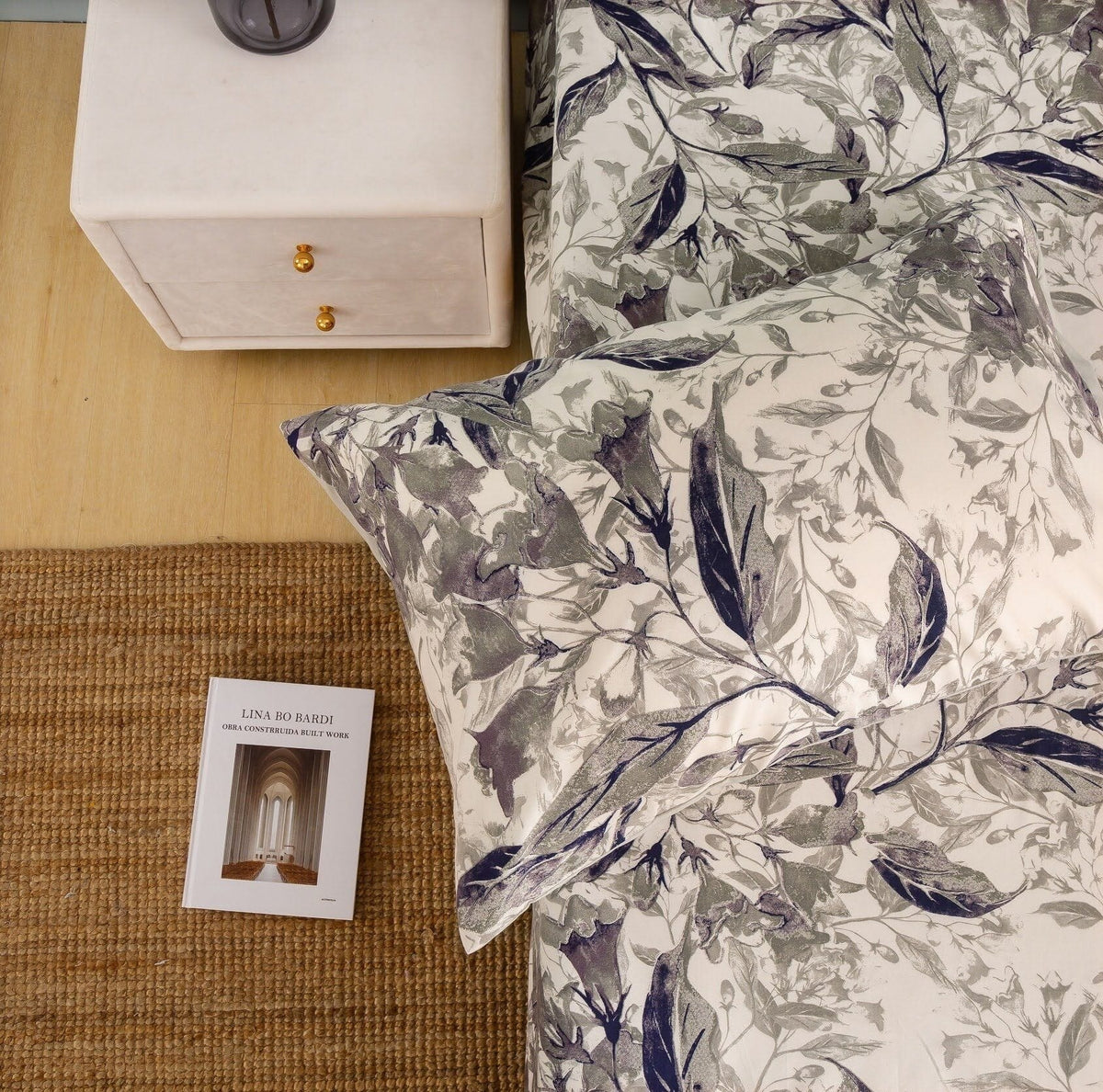 Abstract Wispy Leaf Taupe Grey Microfiber Fitted or Flat Sheet – view 7