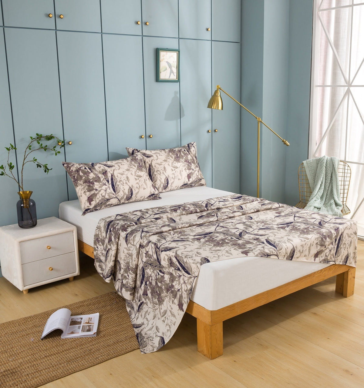 Abstract Wispy Leaf Taupe Grey Microfiber Fitted or Flat Sheet – view 3