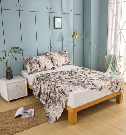 Abstract Wispy Leaf Taupe Grey Microfiber Fitted or Flat Sheet – view 3