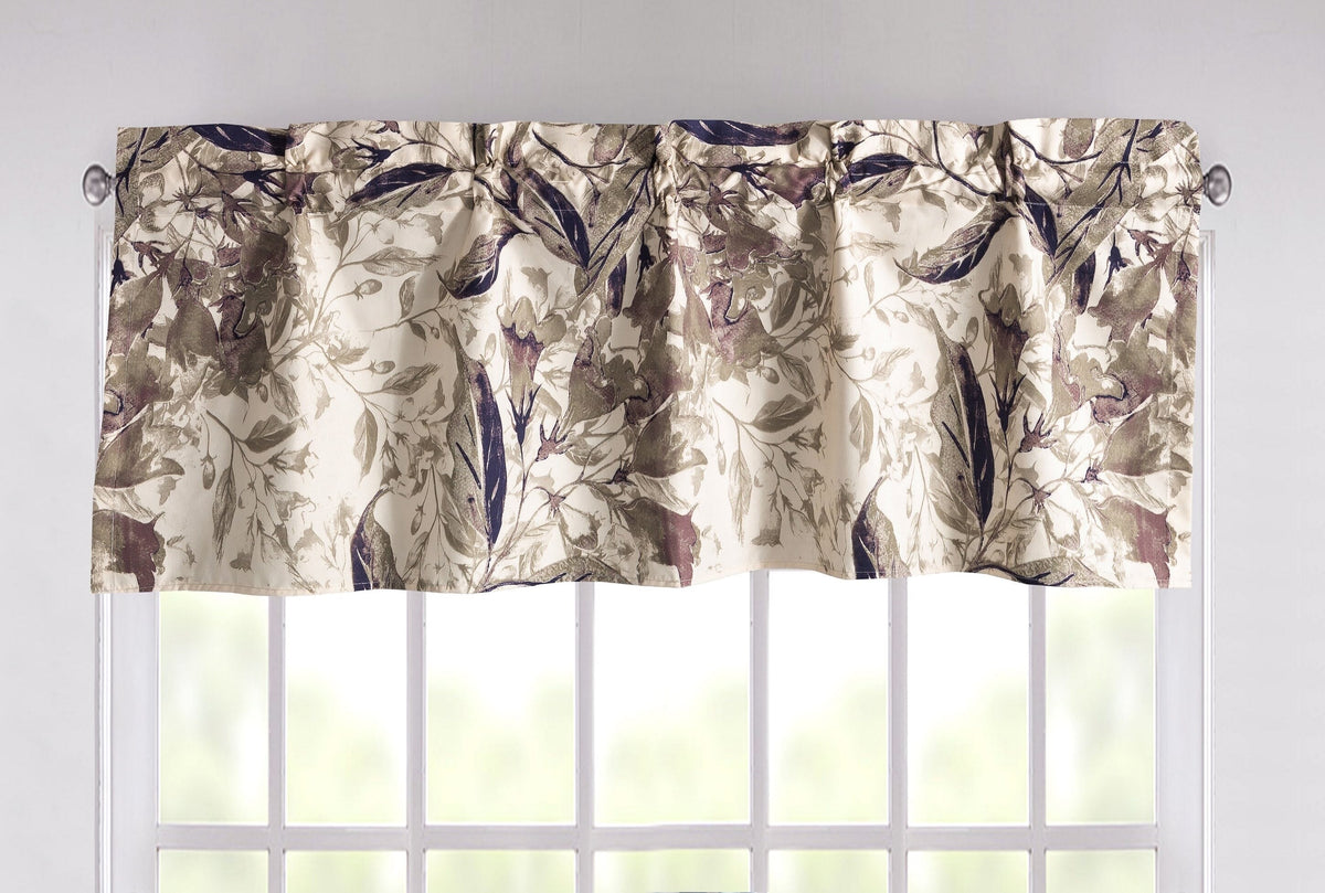 Microfiber Abstract Wispy Leaf Valance, Taupe Grey (Length 52")