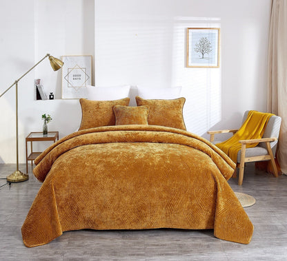 Poly Velvet Quilt Set with Melted Gold Waves