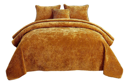 Melted Gold Amber Velvet Quilt Set with Plush Wave Stitching – view 7
