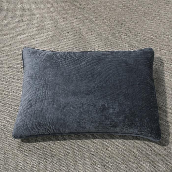 Steel Navy Blue Velvet Quilt Set with Plush Wave Stitching – view 5