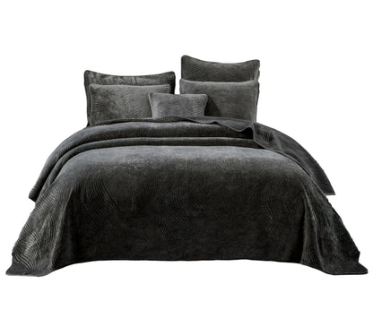 Dark Taupe Velvet Quilt Set with Textured Wave Stitching – view 9
