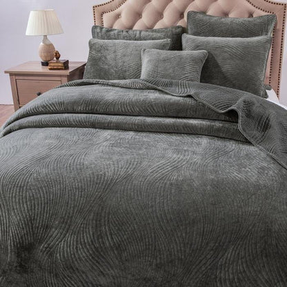 Dark Taupe Velvet Pillow Sham with Wavy Matelasse Design – view 3