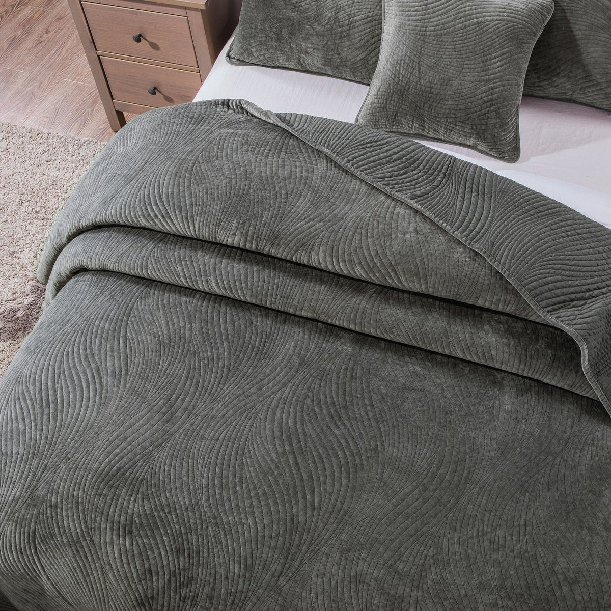 Dark Taupe Velvet Quilt Set with Textured Wave Stitching – view 5