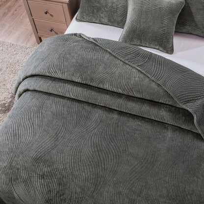 Dark Taupe Velvet Quilt Set with Textured Wave Stitching – view 5