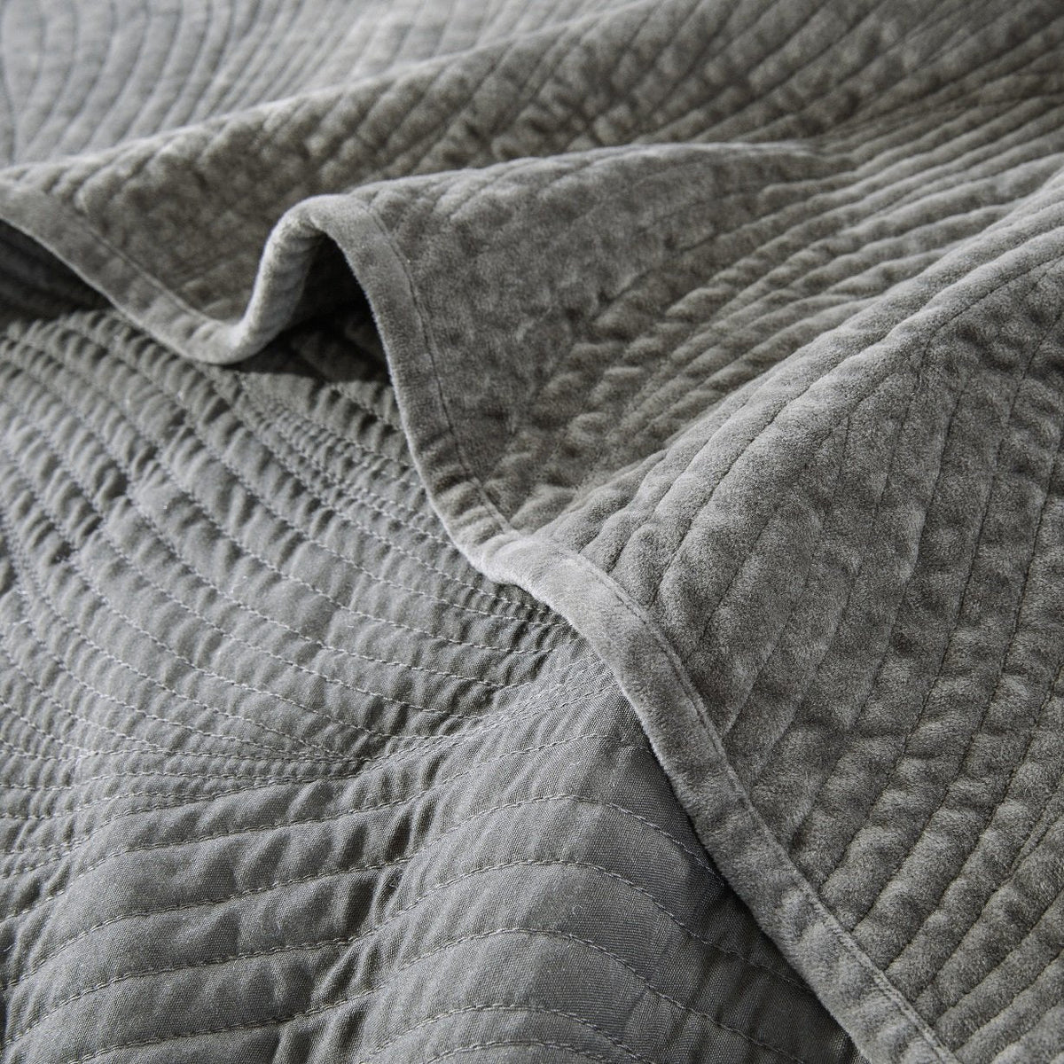 Dark Taupe Velvet Quilt Set with Textured Wave Stitching – view 7