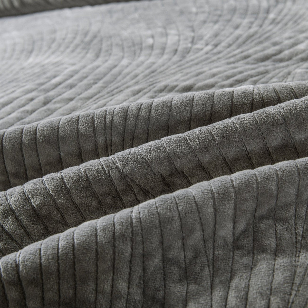 Dark Taupe Velvet Quilt Set with Textured Wave Stitching – view 8