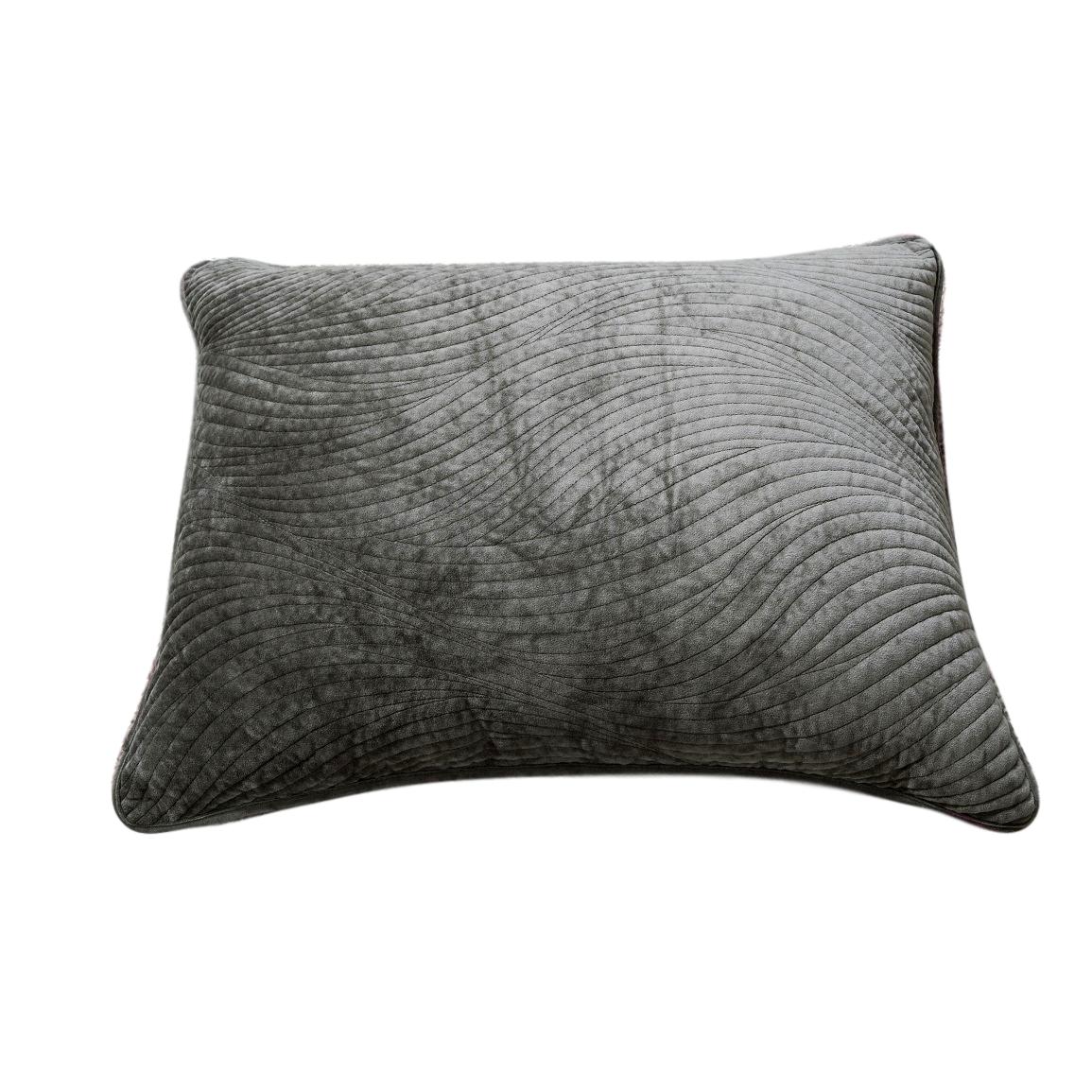 Dark Taupe Polyester Velvet Pillow Sham with Wavy Design