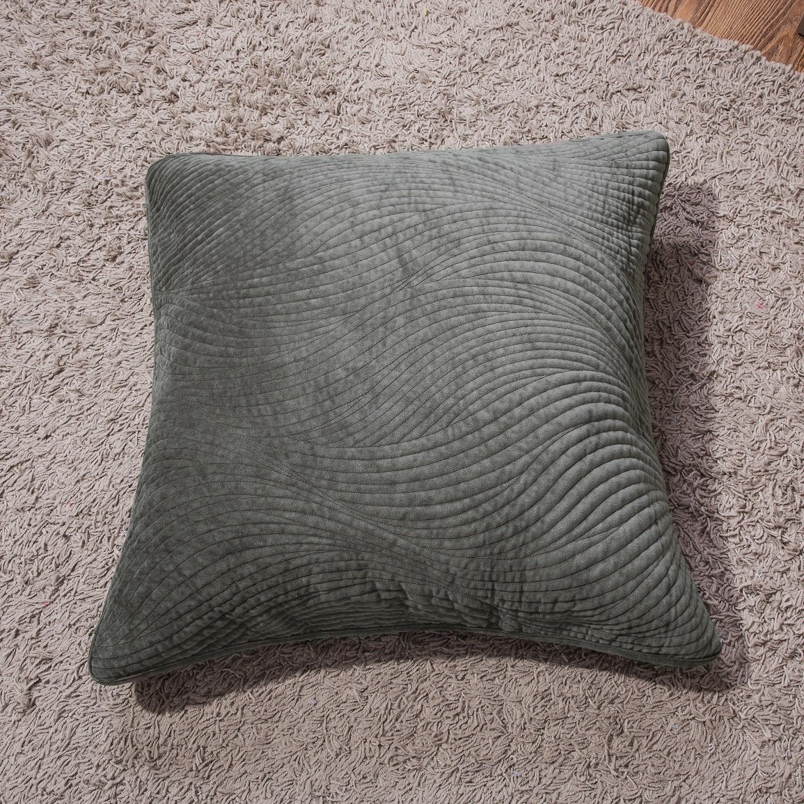 Dark Taupe Velvet Plush Waves Euro Sham and Cushion Covers – view 4