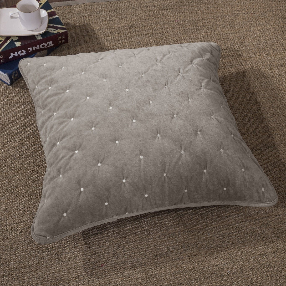 Velvet Dreams Sand Taupe Beige Diamond Tufted Euro Sham and Covers – view 3