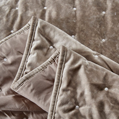 Sand Taupe Beige Tufted Velvet Quilt Set – Plush Dreams – view 3