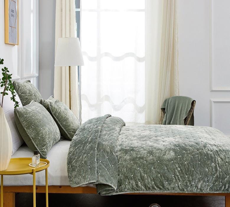 Velvet Dreams Light Pastel Green Diamond Tufted Euro Sham and Covers – view 6