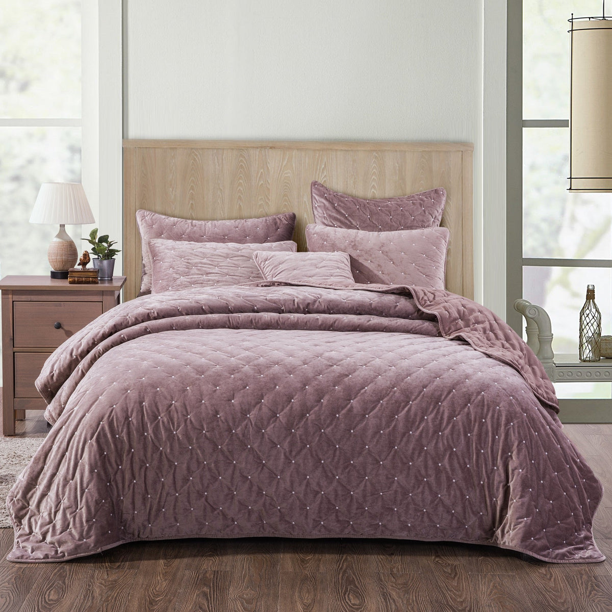 Purple Mauve Diamond Tufted Velvet Quilt Set – Plush Dreams – view 11