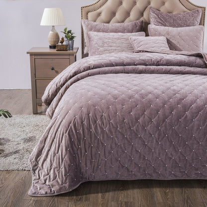 Purple Mauve Diamond Tufted Velvet Quilt Set – Plush Dreams – view 7