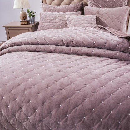 Purple Mauve Diamond Tufted Velvet Quilt Set – Plush Dreams – view 9