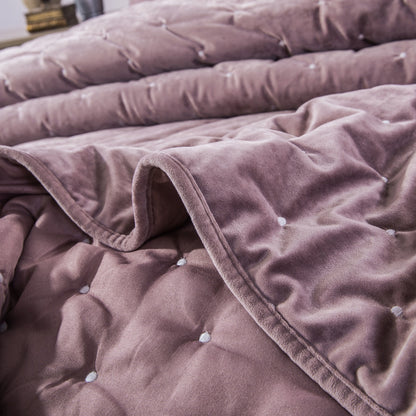 Purple Mauve Diamond Tufted Velvet Quilt Set – Plush Dreams – view 3