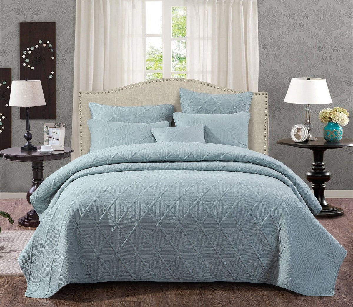 Seafoam Blue Diamond Matelasse Cotton Pillow Sham, Queen or King – view 6