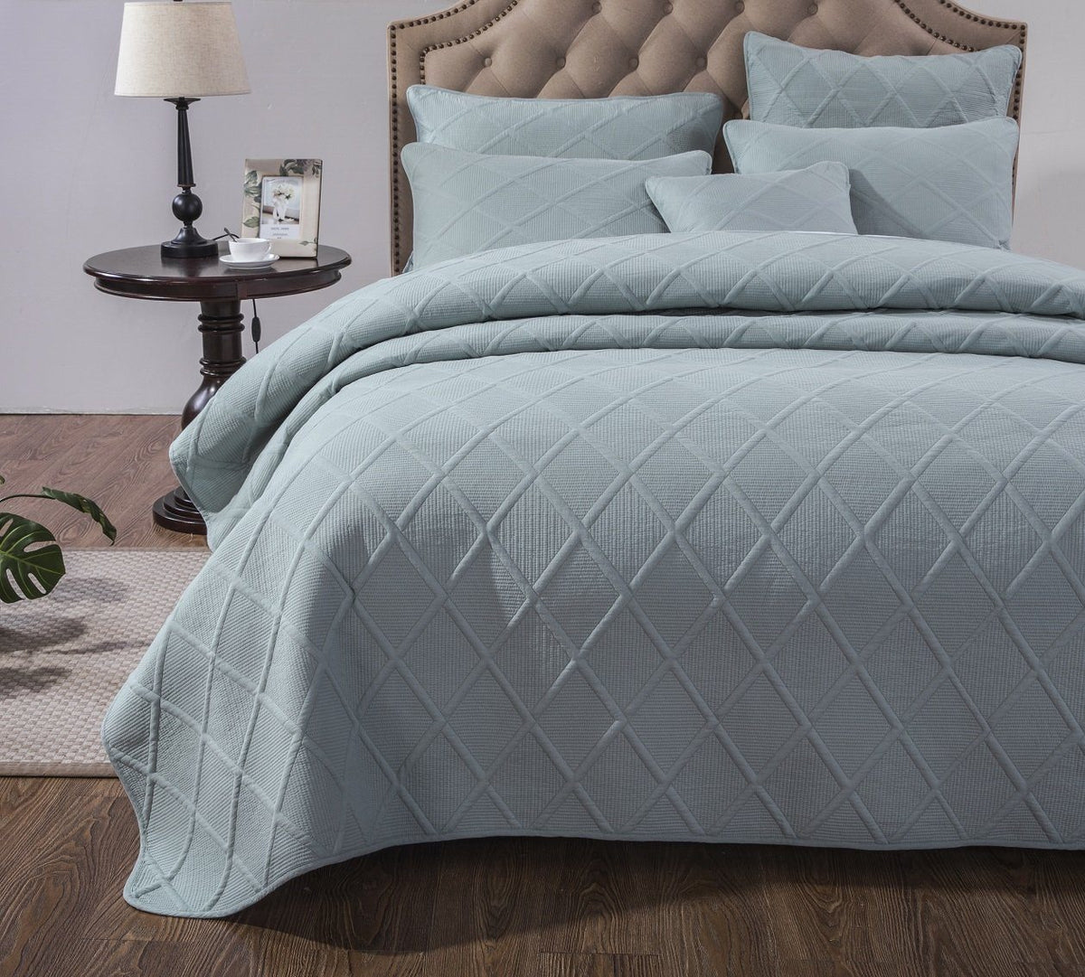 Seafoam Blue Diamond Stitch Cotton Quilt Set – Soothing Pastel – view 2