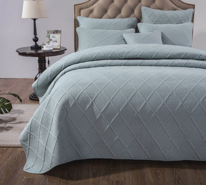 Seafoam Blue Diamond Stitch Cotton Quilt Set – Soothing Pastel – view 2