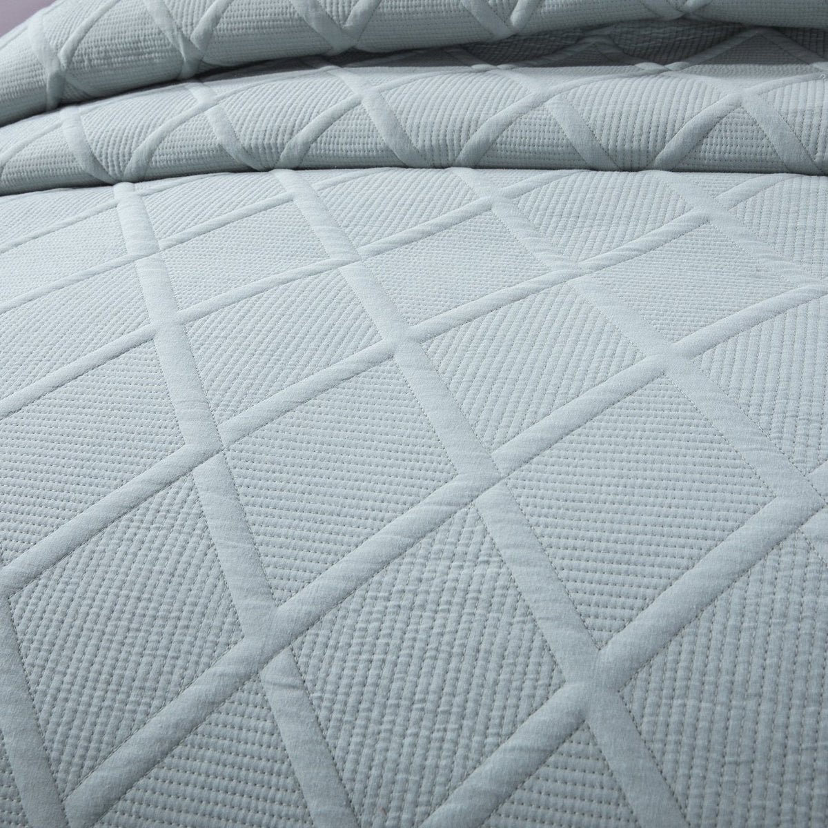 Seafoam Blue Diamond Stitch Cotton Quilt Set – Soothing Pastel – view 4
