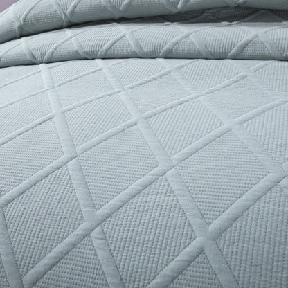 Seafoam Blue Diamond Stitch Cotton Quilt Set – Soothing Pastel – view 4