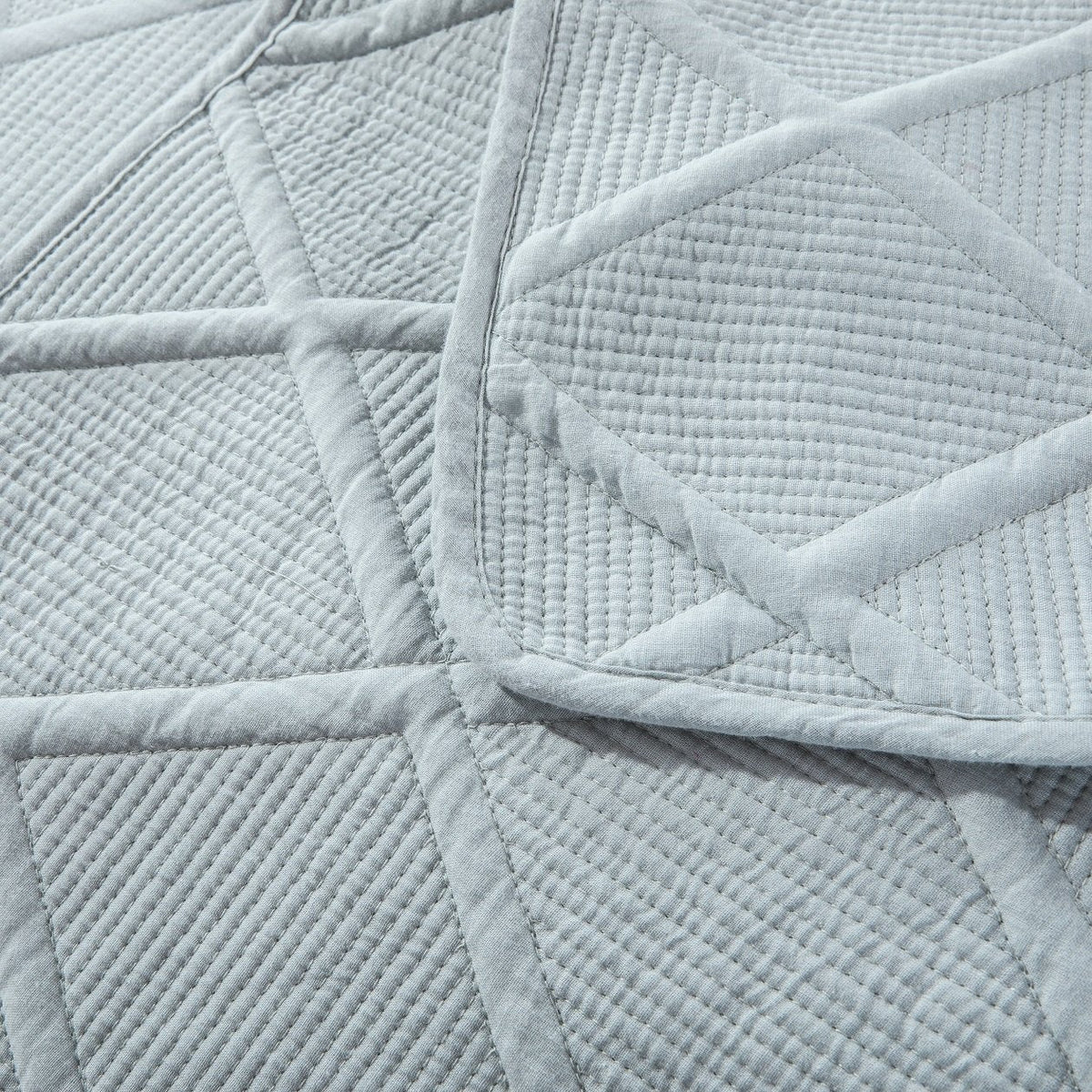 Seafoam Blue Diamond Stitch Cotton Quilt Set – Soothing Pastel – view 5