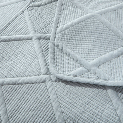 Seafoam Blue Diamond Stitch Cotton Quilt Set – Soothing Pastel – view 5