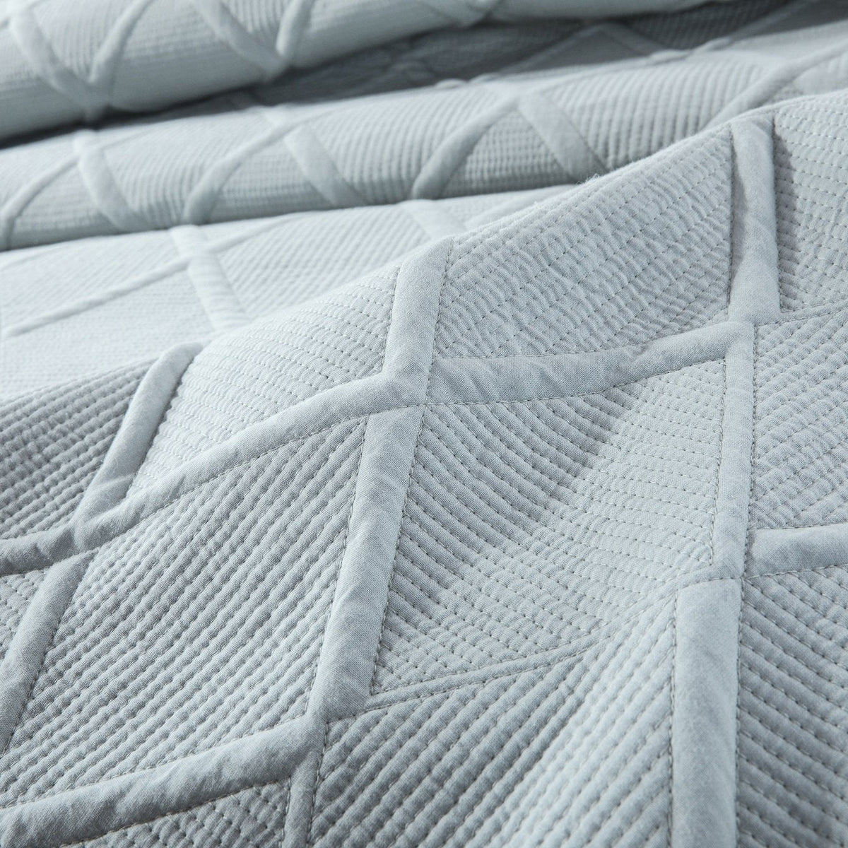 Seafoam Blue Diamond Stitch Cotton Quilt Set – Soothing Pastel – view 6