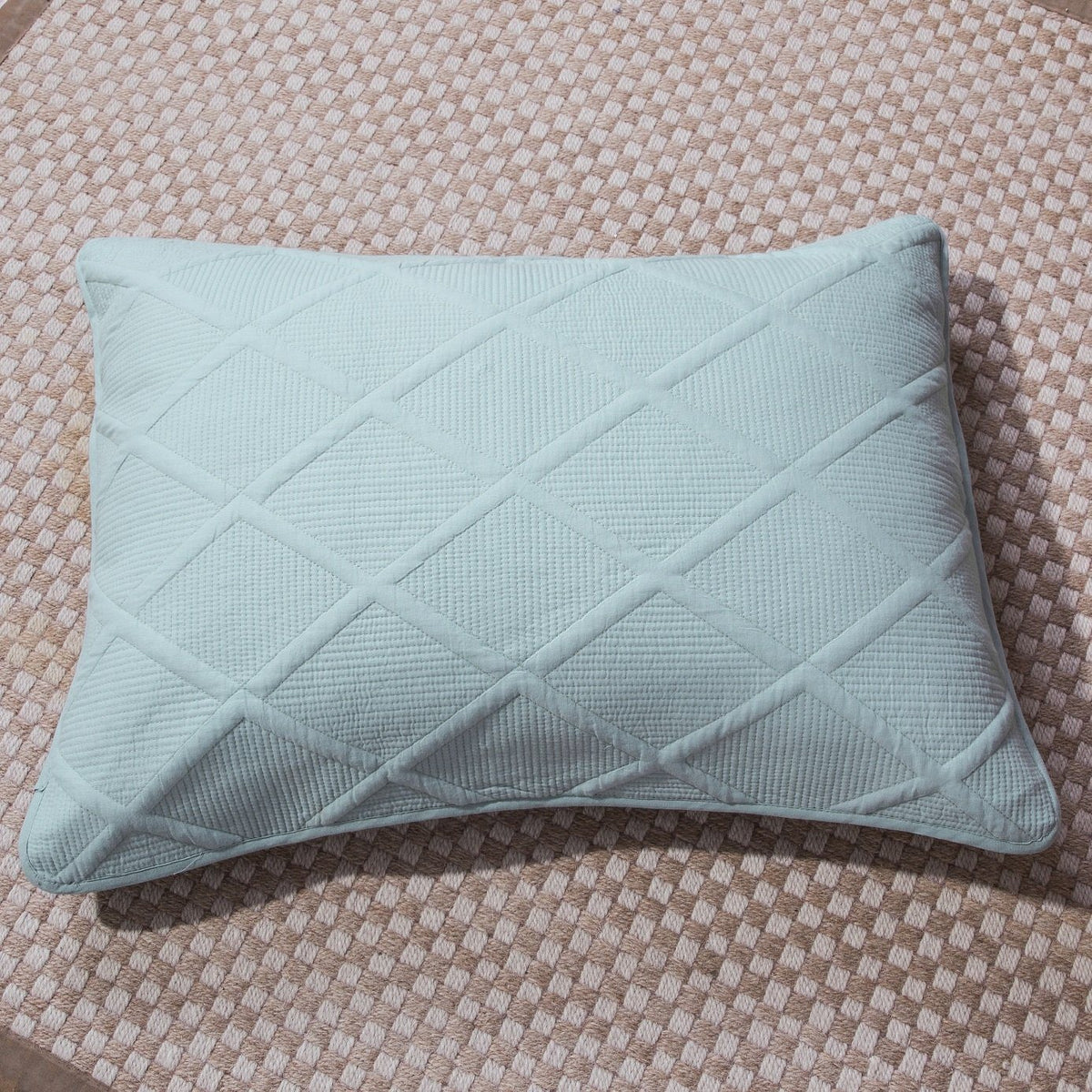 Seafoam Blue Diamond Matelasse Cotton Pillow Sham, Queen or King – view 4