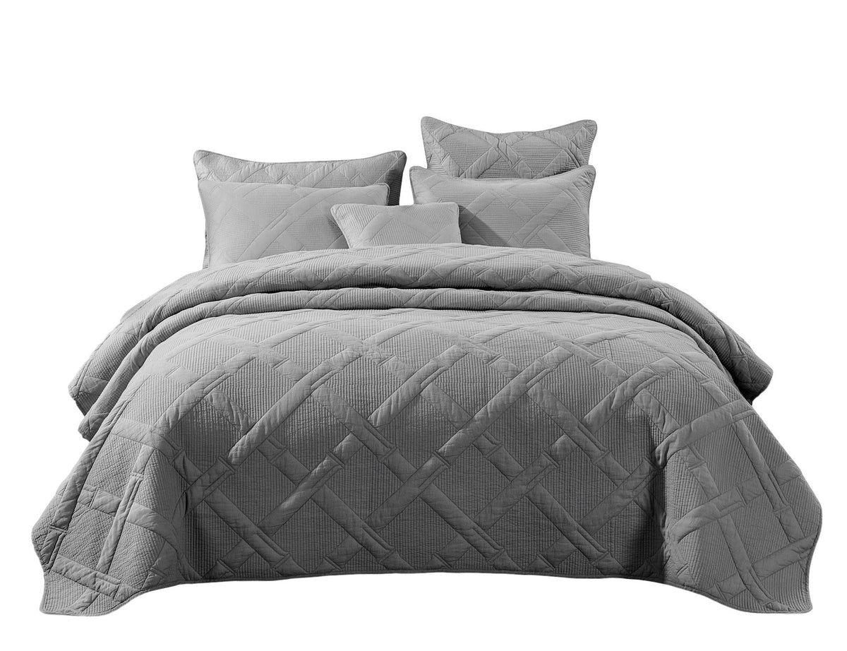 Silver Light Gray Diamond Stitch Cotton Quilt Set – Soothing Pastel – view 7