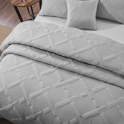 Silver Light Gray Diamond Stitch Cotton Quilt Set – Soothing Pastel – view 4