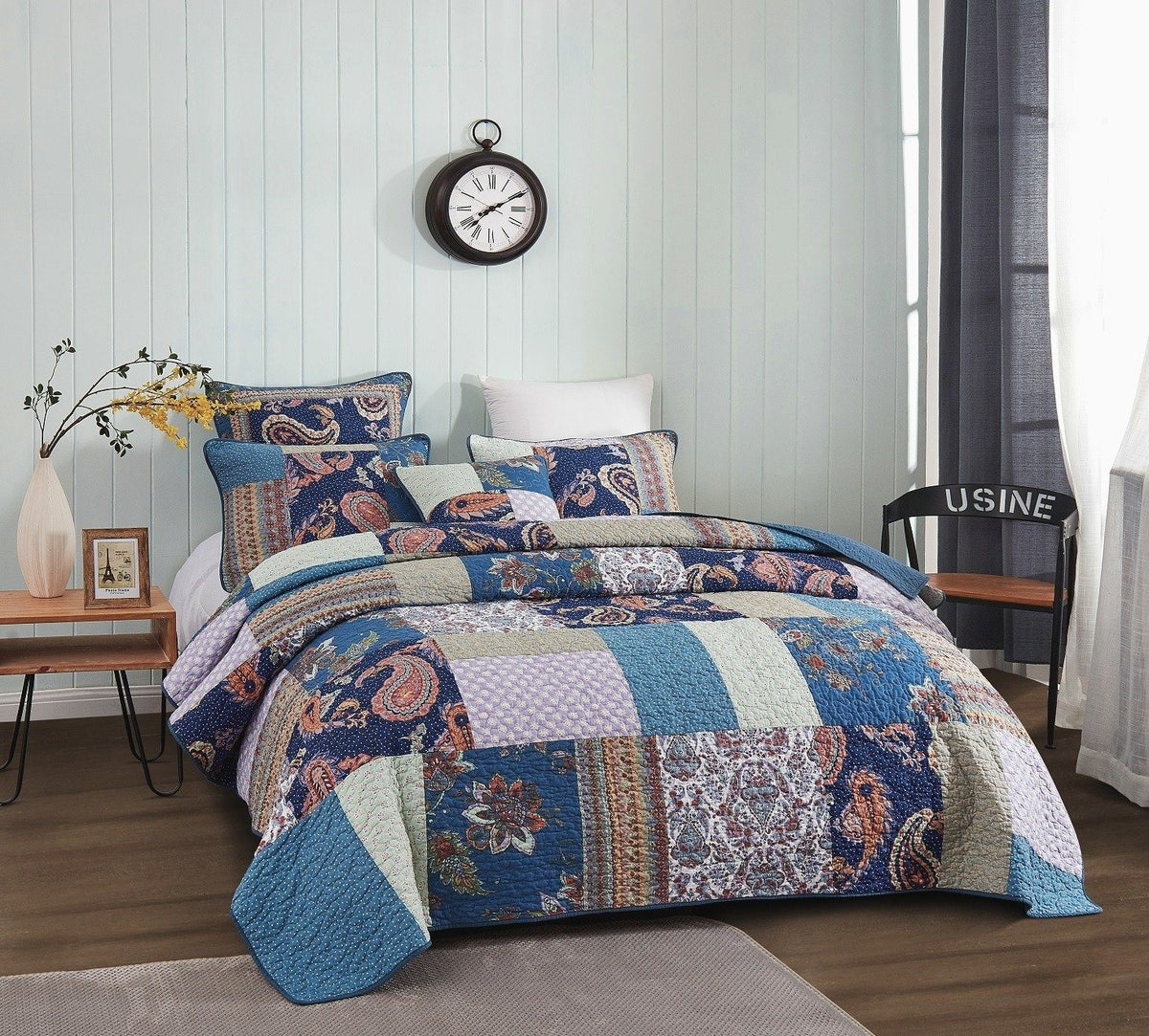 Bohemian Night Flower Paisley Cotton Patchwork Quilt Set – view 8