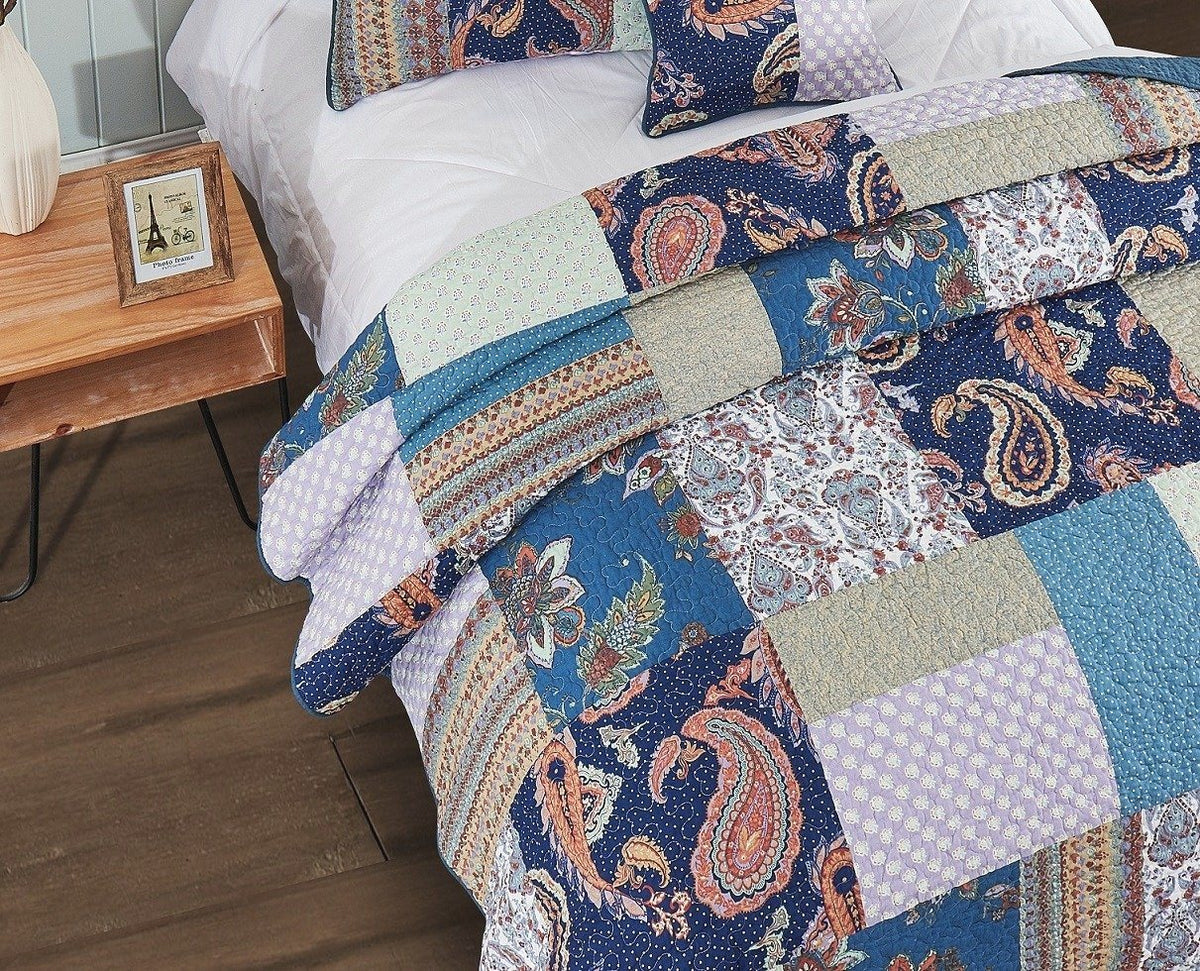 Bohemian Night Flower Paisley Cotton Patchwork Quilt Set – view 10