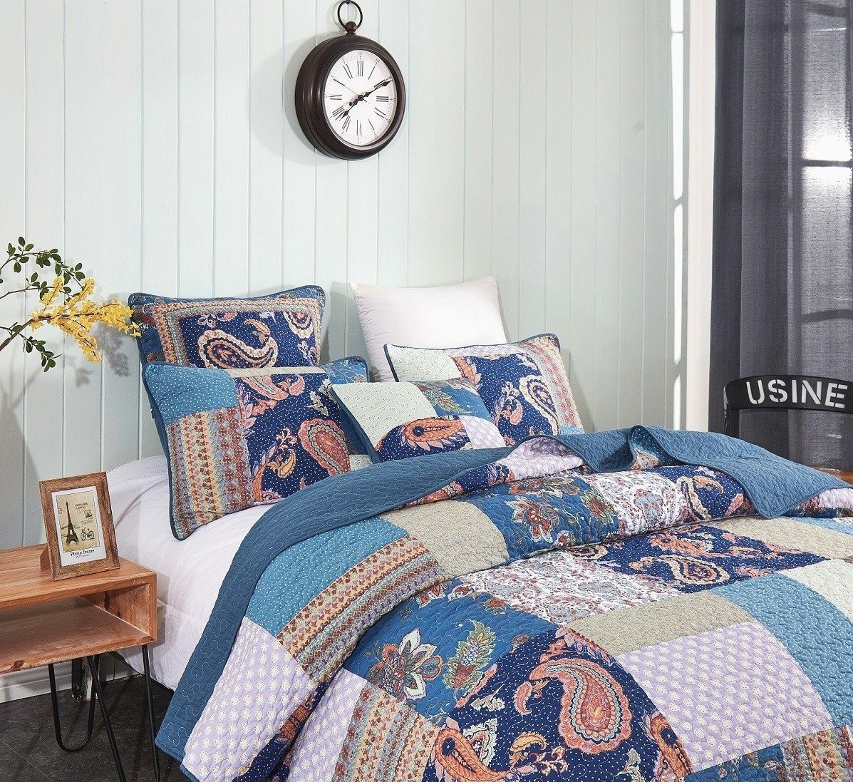 Bohemian Night Flower Paisley Cotton Patchwork Quilt Set – view 9