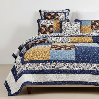 Prairie Sunset Blue and Yellow Floral Cotton Patchwork Quilt Set – view 15