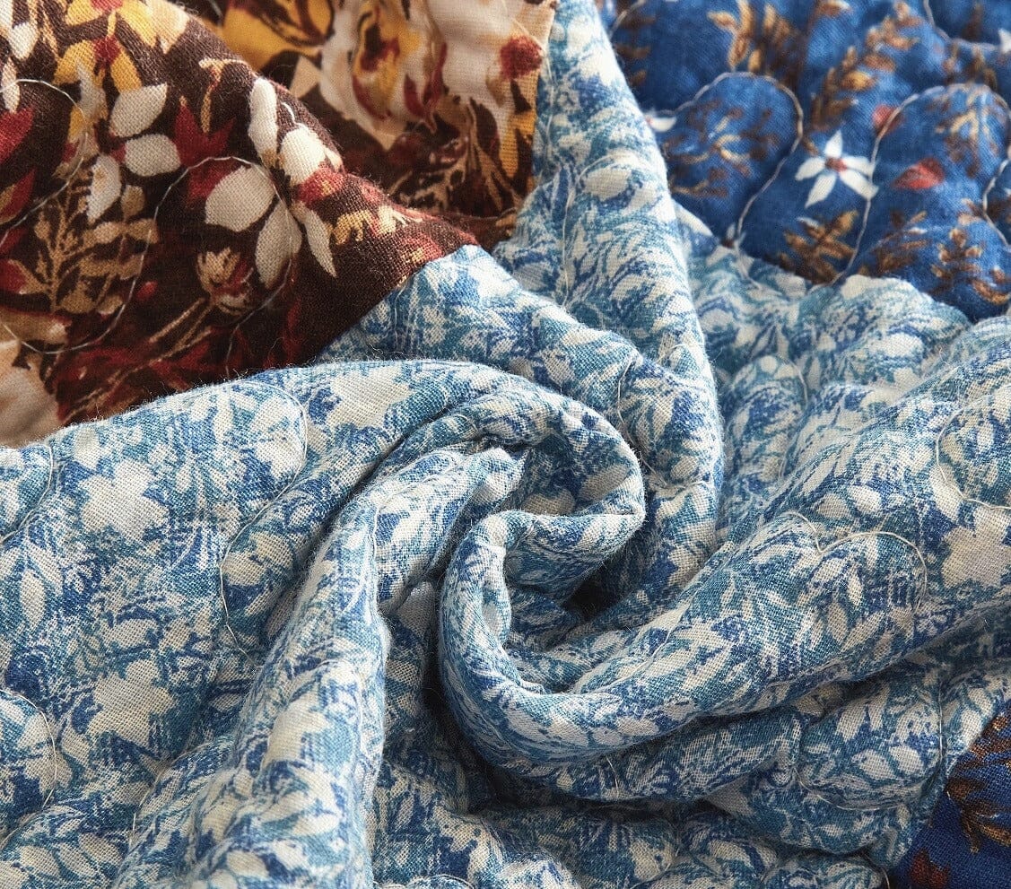 Prairie Sunset Blue and Yellow Floral Cotton Patchwork Quilt Set – view 7