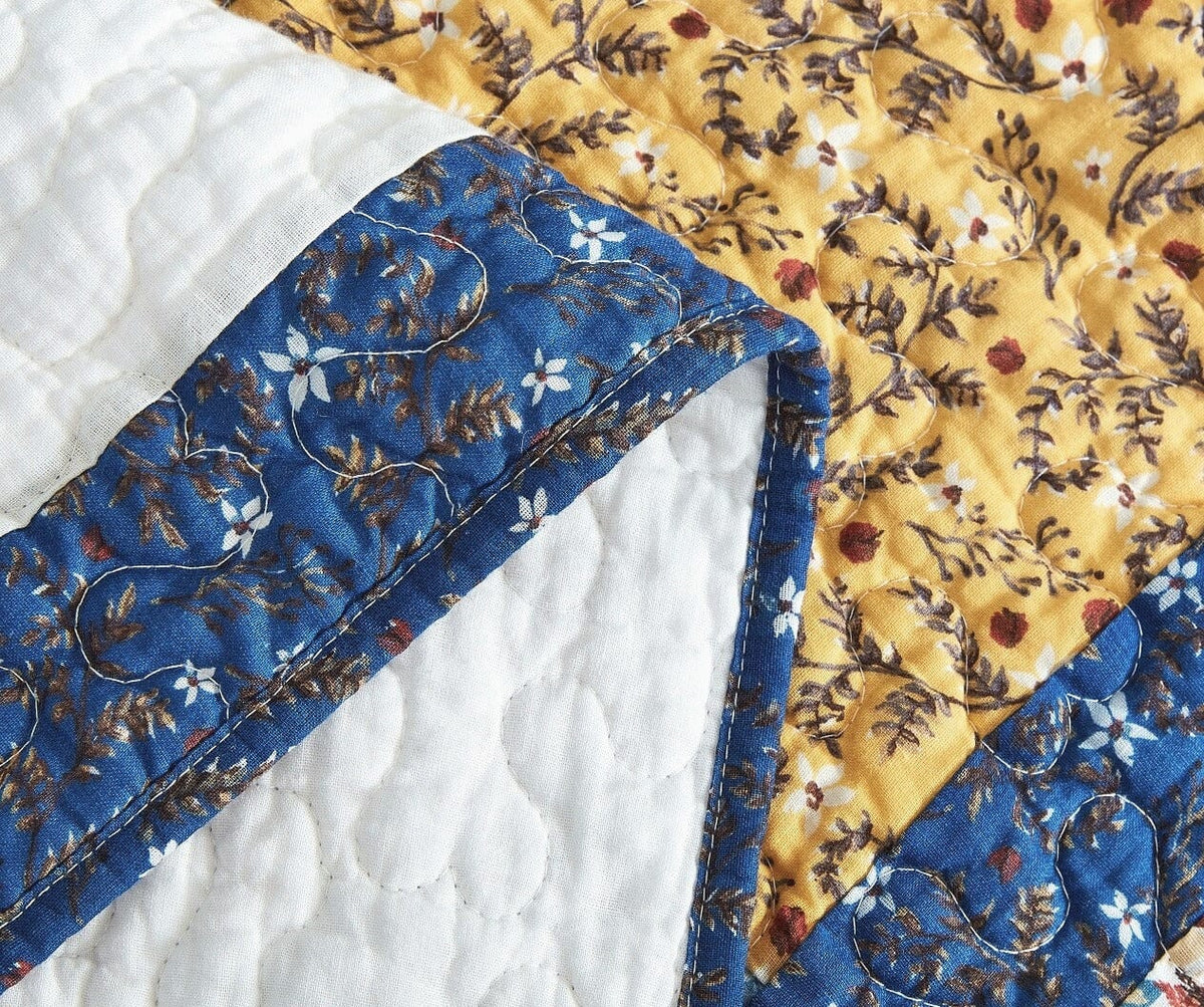 Prairie Sunset Blue and Yellow Floral Cotton Patchwork Quilt Set – view 5