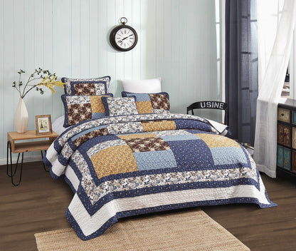 Prairie Sunset Blue and Yellow Floral Cotton Patchwork Quilt Set – view 13