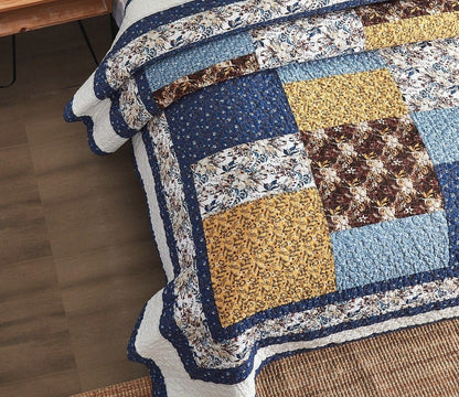 Prairie Sunset Blue and Yellow Floral Cotton Patchwork Quilt Set – view 4
