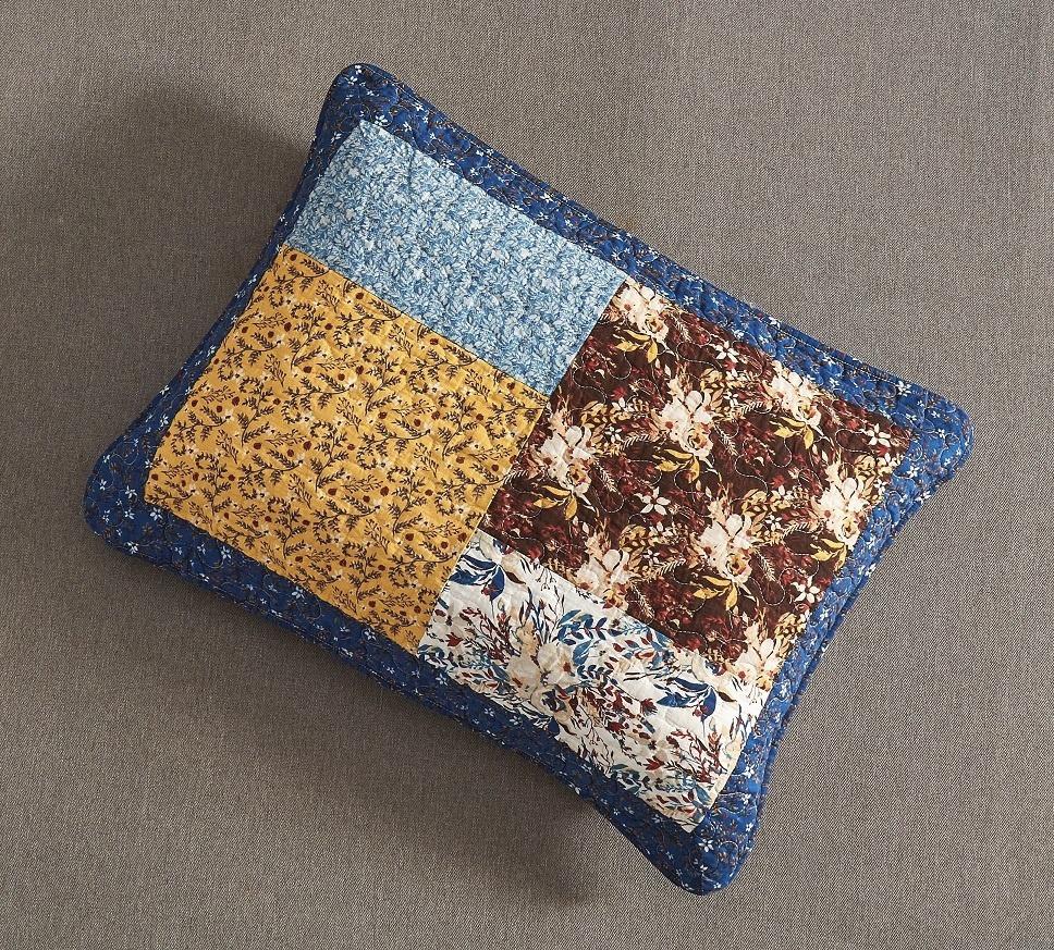 Prairie Sunset Blue and Yellow Floral Cotton Patchwork Quilt Set – view 14