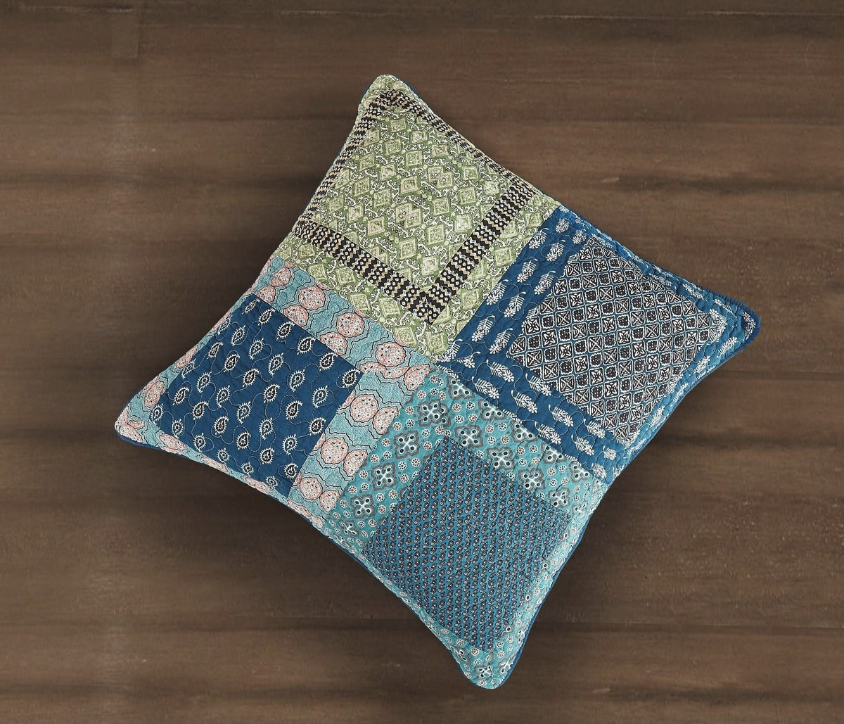 Bohemian Ocean Teal Blue Green Cotton Patchwork Euro Sham, 26 x 26 – view 3