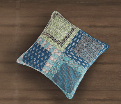 Bohemian Ocean Teal Blue Green Cotton Patchwork Euro Sham, 26 x 26 – view 3