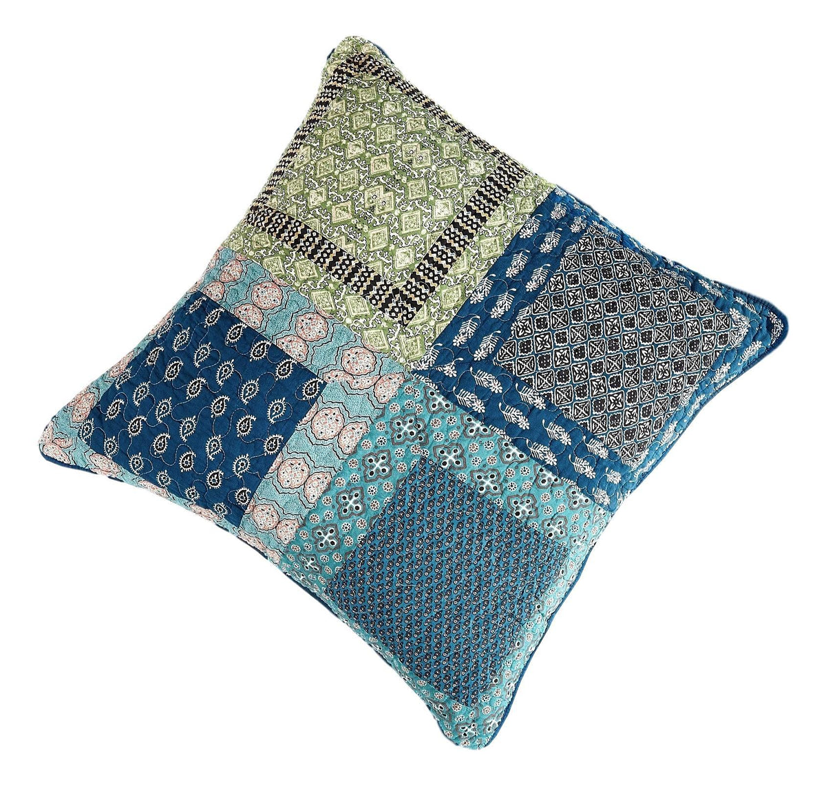 Bohemian Ocean Teal Blue Green Cotton Patchwork Euro Sham, 26 x 26 – view 2