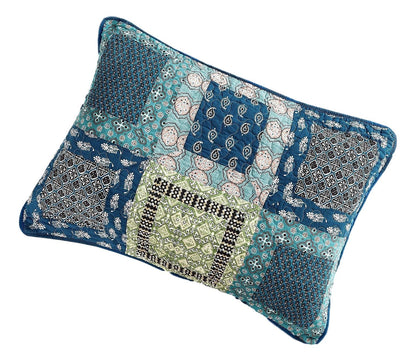 Cotton Patchwork Pillow Sham, Teal & Blue Paisley Design