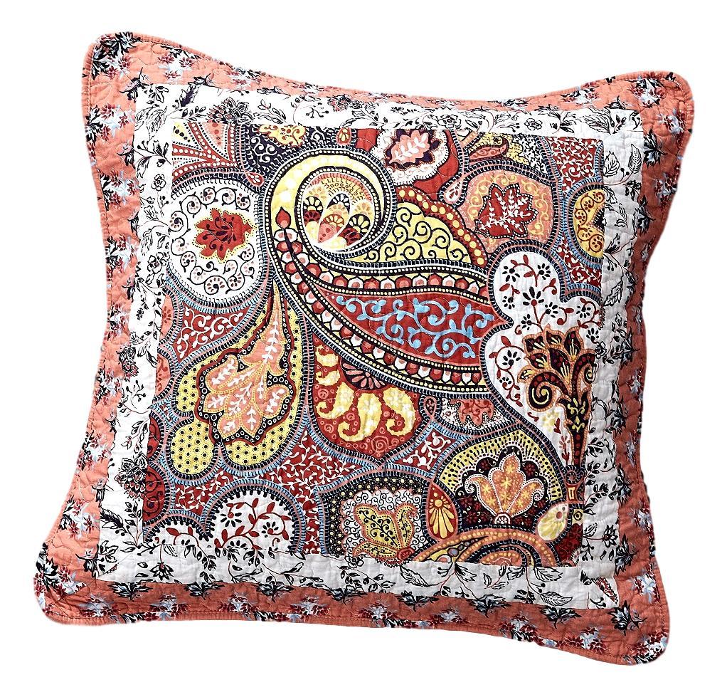 Cotton Patchwork Bohemian Paisley Mosaic Euro Sham, 26 x 26