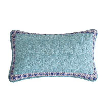 Cotton Lumbar Pillow Sham with Turquoise Geometric Patchwork